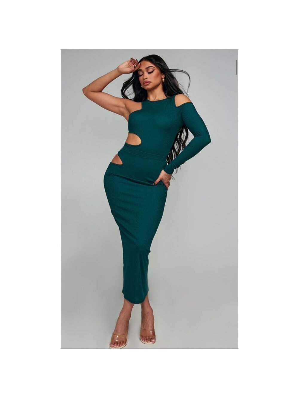 Pine Green Rib Cut Out Midaxi Skirt BNWT